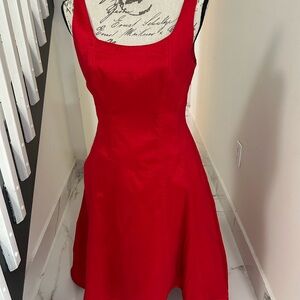 Nicole Miller High Low Mikado Red Satin Sleeveless Dress Scoop Neck Size 8